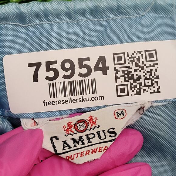 Vintage 70s Campus Jacket Medium 22x25 Blue White - Picture 9 of 13